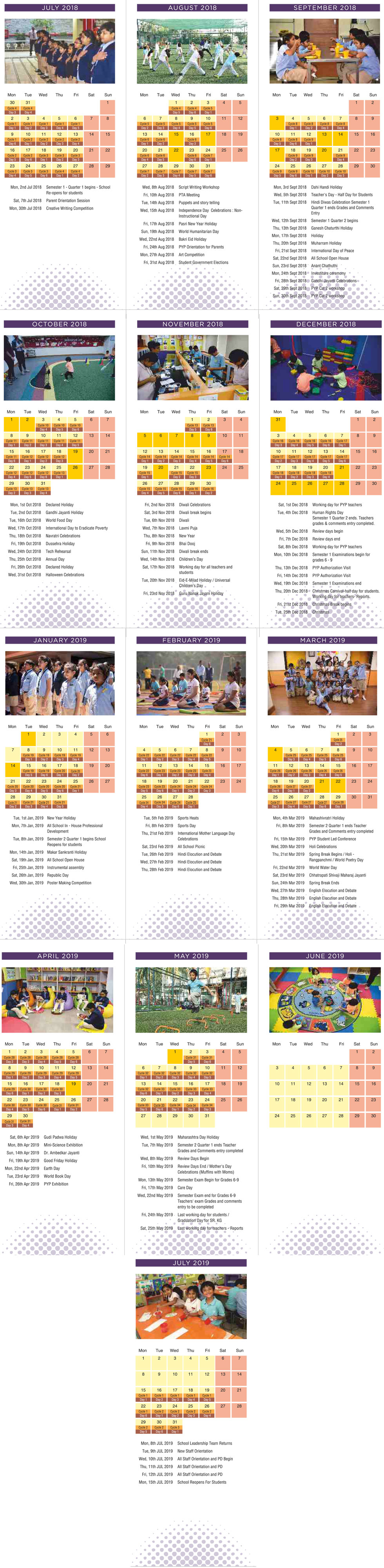 Calendar 2018-2019